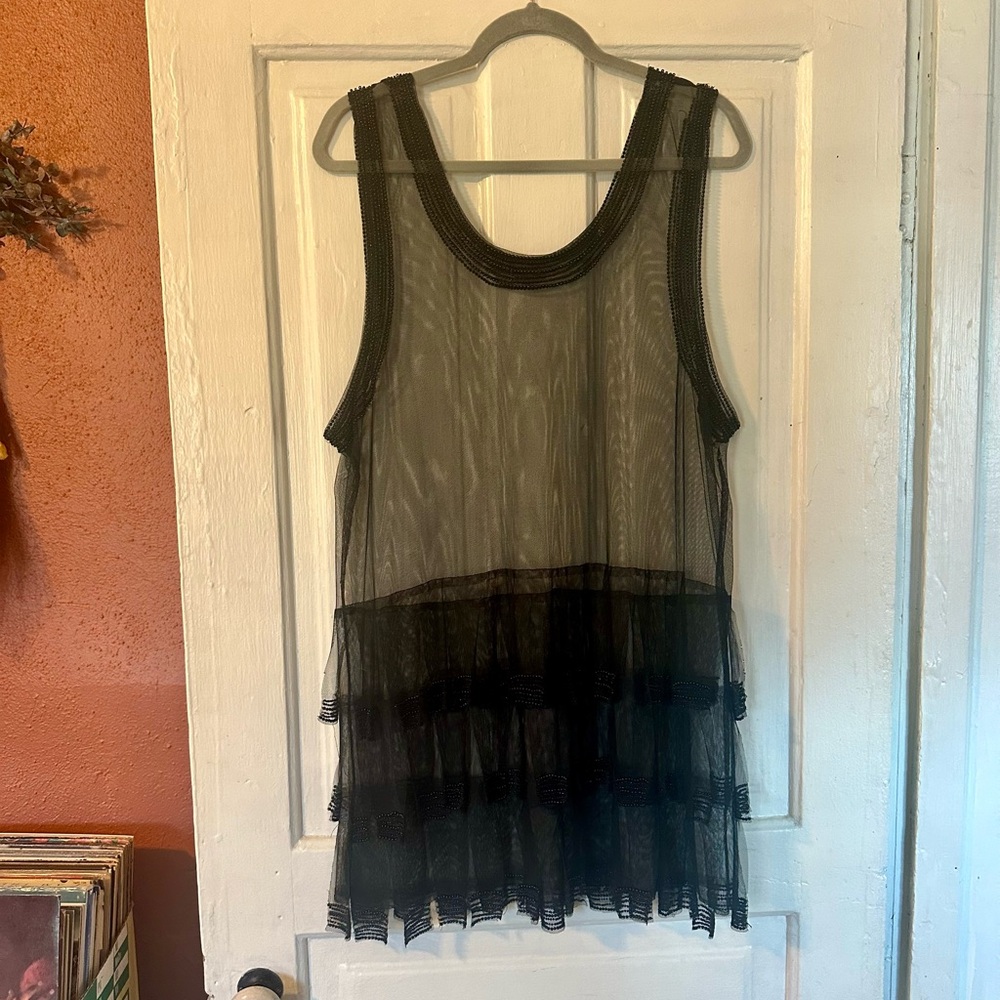Unique Beaded Sleeveless Black Sheer Flapper Dress